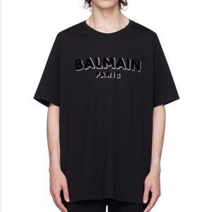 Balmain Paris Logo Cotton T-Shirt Black Size 2XL New